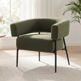 HOMCOM Fotoliu tapițat pentru living din țesătură cu aspect de in, șezut lat și adânc, spătar curbat, verde închis | Aosom Romania
