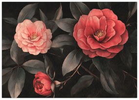 Tablou - Flori roșii pe fundal întunecat (70x50 cm)