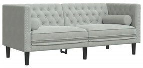 372683 vidaXL Canapea Chesterfield cu pernuțe/2 locuri, gri deschis, catifea