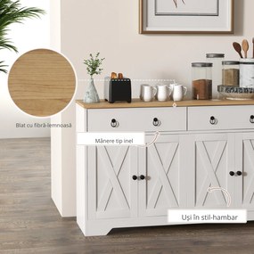 HOMCOM Bufet mobilier de depozitare dulap de bucătărie stil rustic 2 sertare și 2 dulapuri rafturi la înălțimi reglabile alb | Aosom Romania