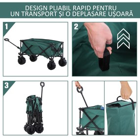 Outsunny Cărucior de Grădină cu Mâner Telescopic, Cărucior pentru Transport Obiecte până la 70 kg, 108x55 cm, Verde | Aosom Romania