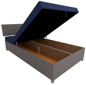 Pat tapițat DALLAS 108x205 cm, reglabil, cu spațiu de depozitare, gri/albastru