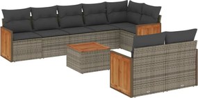vidaXL Set canapele de grădină, 9 piese, cu perne, gri, poliratan