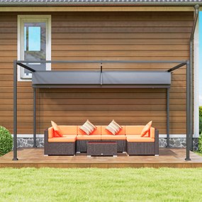 Outsunny Pergolă Gazebo 4x3 m cu Acoperiș Retractabil, Orificii de Drenaj, Țepușe și Șuruburi, Pergolă pentru Grădină din Poliester și Metal, Gri Închis | Aosom Romania