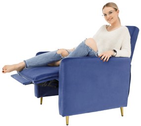 Fotoliu relaxant ţesătură albastră din catifea, NAURO