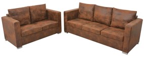 vidaXL Set canapea 2 piese, imitație piele întoarsă