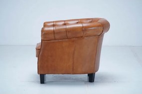 Fotoliu Chesterfield din piele naturală full grain maro, 80×80×66 cm, „Classic Chic"