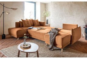 Colțar cărămiziu extensibil cu tapițerie din catifea reiată (colț stânga/în formă de "U") Lazy Lukka – Miuform