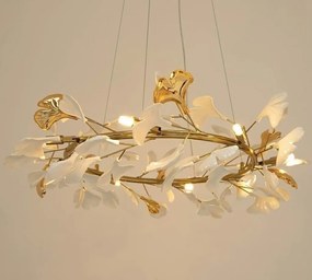 Lustra Suspendata, Metal Auriu, Petale Flori Albe, FLORA 80 PP