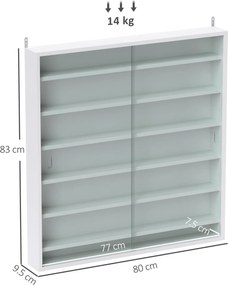 HOMCOM Vitrină de perete din lemn cu polițe reglabile și 2 uși glisante din sticlă 80x9,5x83 cm Alb | Aosom Romania