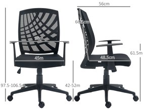 HOMCOM Scaun de Birou Ergonomic cu Înălțime Reglabilă, Scaun de Birou Pivotant din Țesătură Respirabilă, 58x56x106.5 cm, Negru | Aosom Romania