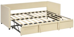 HOMCOM Cadru de pat canapea extensibilă 2 în 1, canapea 2 locuri și pat dublu, compatibilă cu două saltele de 90 x 190 cm | Aosom Romania