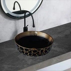 Lavoar Ceramic Premium Rotund Gold–Negru 41.5×41.5×13.5CM – Model G516