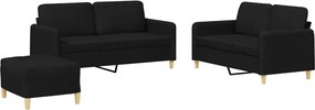 vidaXL Set de canapele cu perne, 3 piese, negru, textil