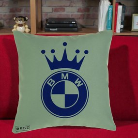 Perna Personalizata cu emblema BMW si Coroana, 40x40 cm, Verde, Husa Detasabila, Perna Inclusa, BEKZ®