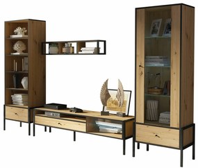 Mobilă pentru sufragerie Toledo H110Stejar Artisan, Negru, Părți separate, Cu comodă tv, Cu componente suplimentare, Sticlă călită, PAL laminat, 180x264x40cm, 109 kg