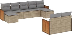 vidaXL Set canapele de grădină, 9 piese, cu perne, bej, poliratan