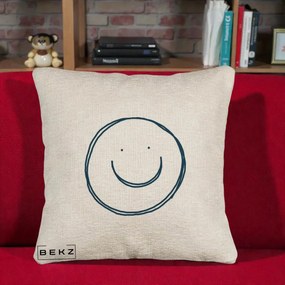 Perna Decorativa Smile Desen Minimalist, 40x40 cm, Bej Canapea, Husa Detasabila, Perna Inclusa, BEKZ®