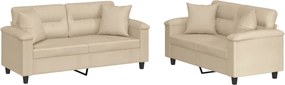 vidaXL Set de canapele cu perne, 2 piese, crem, microfibră