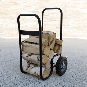 Cărucior de transport pentru lemn, cu roţi, fier forjat, negru, RATER