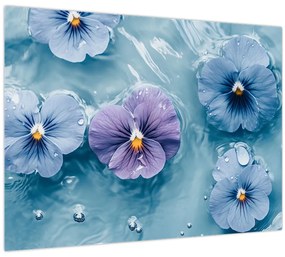 Tablou pe sticlă - Violete în apă (70x50 cm)
