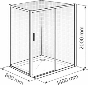 Cabina dus negru mat 140x80 cm, usa culisanta, grosime sticla 6 mm, tratament anticalcar, Ronal Divera