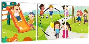 Tablou cu bucuriile copiilor în nisip (cu ceas) (90x30 cm)