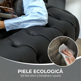 HOMCOM Fotoliu Decorativ Tapițat cu Butoni Decorativi și Picioare din Lemn, 105x86x79 cm, Negru | Aosom Romania