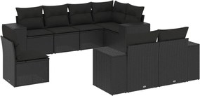 vidaXL Set mobilier de grădină cu perne, 8 piese, negru, poliratan