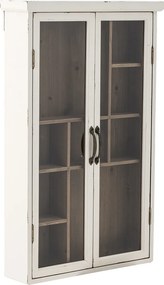 Dulap de perete din lemn masiv alb, cu 2 uși cu vitrină din sticlă și rafturi interioare, „Hazem", 50 x 14 x 80 cm