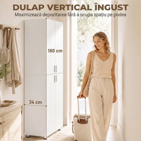 HOMCOM Dulap cu 4 Uși, 180 cm, Alb | Aosom Romania