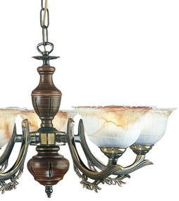 Candelabru rustic cu 5 brate design italian din alama cu lemn 2801