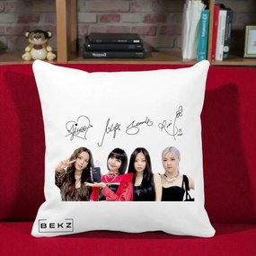 Perna Personalizata K-pop BLACKPINK Semnaturi, 40x40 cm, Alba Mata, Husa Detasabila, Perna Inclusa, BEKZ®