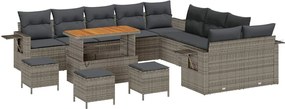 vidaXL Set de canapele pentru grădină cu pernă 14 pcs Gri poliratan