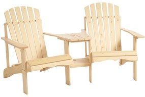 Outsunny Adirondack Gartenstuhl cu Masă și Orificiu pentru Umbrelă, 2 Locuri Scaun Grupa pentru Grădină Mobilier Exterior pentru Balcon Lemn Masiv Natural 178 x 87 x 92 cm | Aosom Romania
