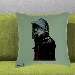 Perna Personalizata Tokyo Ghoul Ken Kaneki cu Masca si Gluga, 40x40 cm, Verde, Husa Detasabila, Perna Inclusa, BEKZ®