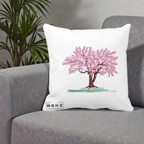 Perna Decorativa Cires Inflorit Acuarela, 40x40 cm, Alba Mata, Husa Detasabila, Perna Inclusa, BEKZ®