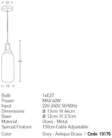 Pendul design modern Inor gri, alama antic 13cm