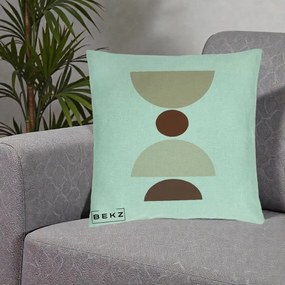 Perna Decorativa Geometric Boho Cerc si Boluri, 40x40 cm, Verde Menta, Husa Detasabila, Perna Inclusa, BEKZ®