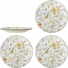 Set 4 farfurii din ceramică artizanală natur cu motive florale botanice multicolor, 20,5×2,5 cm, "Bloomie"