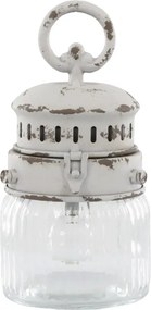 Felinar alb, din sticla, cu baterii, E12, H22cm. French Stable
