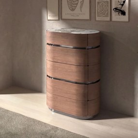 Dulapior 5 sertare furnir de nuc cu blat marmura portelanata Walnut