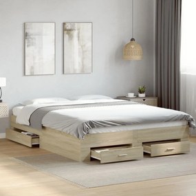vidaXL Cadru de pat cu sertare stejar sonoma 160x200 cm lemn prelucrat