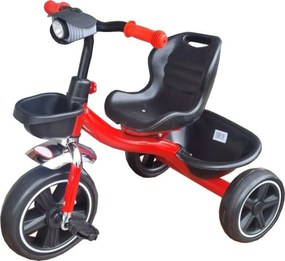 Tricicleta cu pedale NOVOKIDS™ Falcon Trike, Cu melodii si lumini, Max 30 kg, Roti din spuma cauciucata EVA, Cadru metalic, Model motocicleta, Rosu