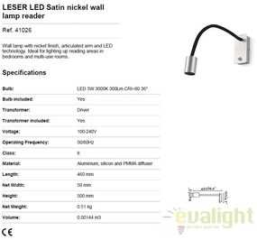 Aplica perete LED cu reader design modern minimalist LESER 41026