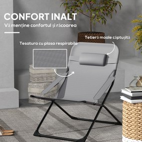 Outsunny Scaune Pliabile de Terasă cu Spătar Reglabil 4 Nivele și Tetieră din Plasă | Aosom Romania
