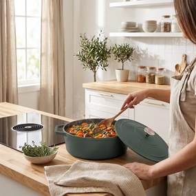 Oală roaster Berlinger Haus BH 8968, fontă emailată cu capac, 32 cm, verde mat