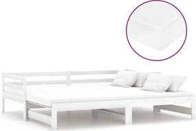 vidaXL Pat extensibil de zi, 2x(90x200) cm, alb, lemn masiv de pin