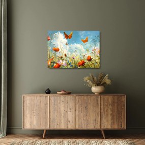 Tablou pe sticlă - Fluturi pe pajiștea de vară (70x50 cm)