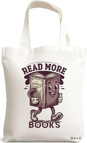 Sacosa de Panza pentru Cumparaturi, Geanta Tote, model Read more books 38 x 34.5 cm, Alba, BEKZ®